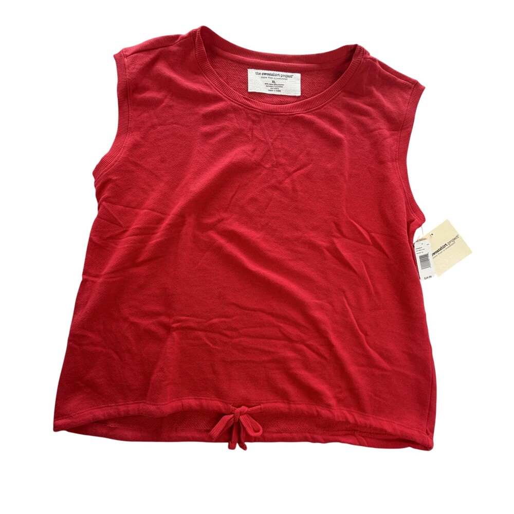 The Sweatshirt Project Tank Top Womens XL Red Bow Hem Knit Sleeveless Drawstring